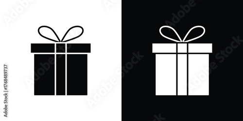 Present gift box icon in solid silhouette set. Vector Illustration.