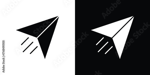 Paper plane icon in solid silhouette set. Vector Illustration.