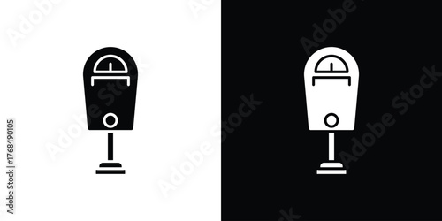 Parking meter icon in solid silhouette set. Vector Illustration.