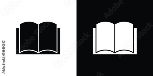 open book icon in solid silhouette set. Vector Illustration.