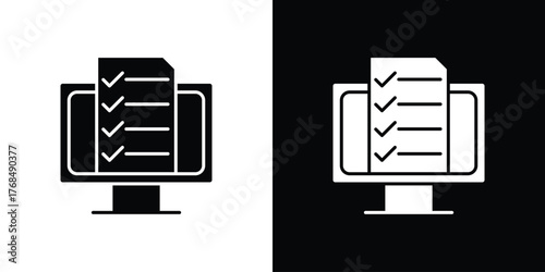 Online exam test icon in solid silhouette set. Vector Illustration.