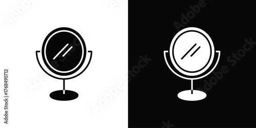 Mirror icon in solid silhouette set. Vector Illustration.