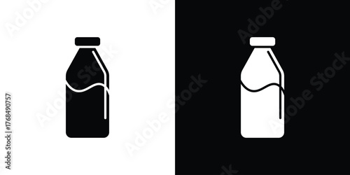 Milk bottle icon in solid silhouette set. Vector Illustration.
