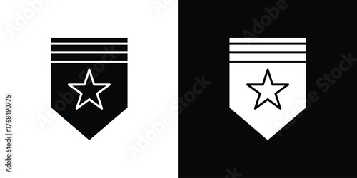 Military rank badge icon in solid silhouette set. Vector Illustration.