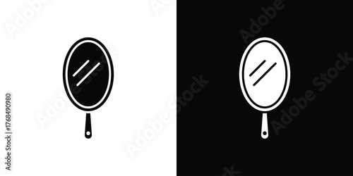 Makeup mirror icon in solid silhouette set. Vector Illustration.