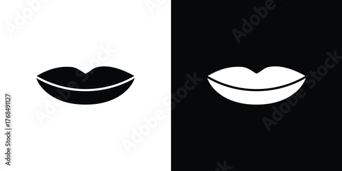 Lips icon in solid silhouette set. Vector Illustration.