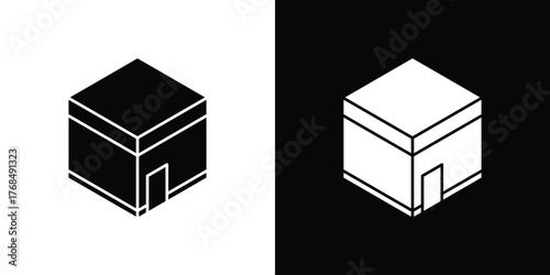 Kaaba icon in solid silhouette set. Vector Illustration.