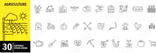 Agriculture Icons Set Vector Illustration for Farming, Gardening, Biotechnology, and Smart Agriculture Design
