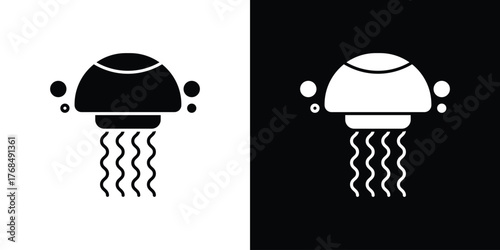 Jellyfish icon in solid silhouette set. Vector Illustration.