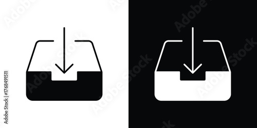 Inbox icon in solid silhouette set. Vector Illustration.