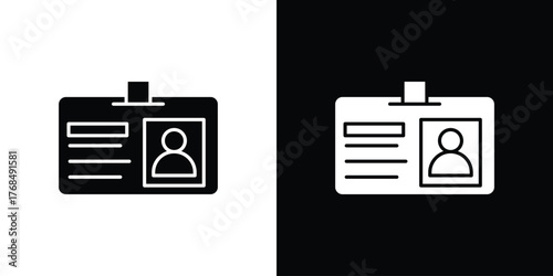 ID badge icon in solid silhouette set. Vector Illustration.