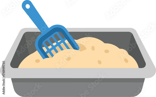 Cat litter box with scoop clean pet waste hygiene tool vector