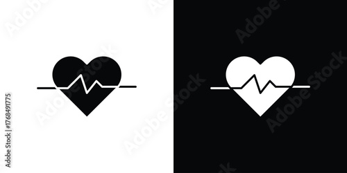 Heart rate icon in solid silhouette set. Vector Illustration.