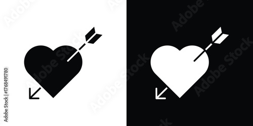 Heart with arrow icon in solid silhouette set. Vector Illustration.