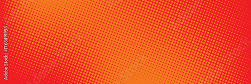 Polka dot pop art halftone pattern. Red dots on orange background