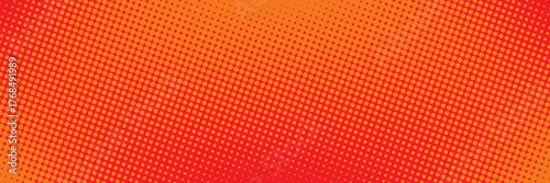 Polka dot pop art halftone pattern. Red dots on orange background