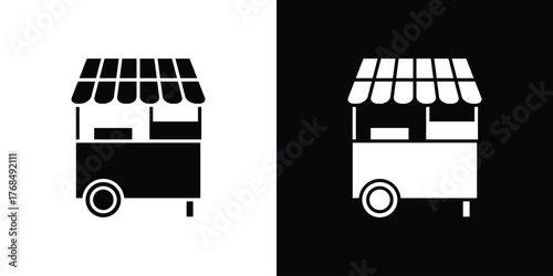 Food cart icon in solid silhouette set. Vector Illustration.