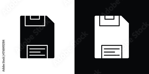 Floppy disk icon in solid silhouette set. Vector Illustration.
