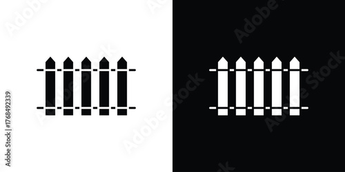 Fence icon in solid silhouette set. Vector Illustration.