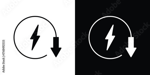 Energy reduction icon in solid silhouette set. Vector Illustration.