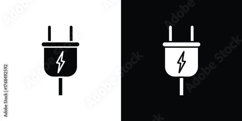 Electric plug icon in solid silhouette set. Vector Illustration.