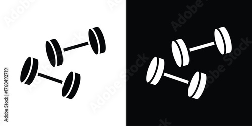Dumbbell pair icon in solid silhouette set. Vector Illustration.