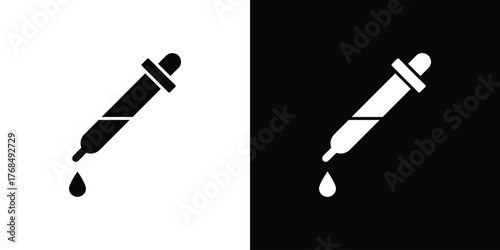 Dropper pipette icon in solid silhouette set. Vector Illustration.