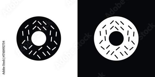 Doughnut icon in solid silhouette set. Vector Illustration.