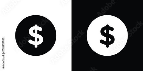 Dollar icon in solid silhouette set. Vector Illustration.