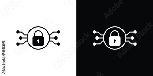 Cyber security icon in solid silhouette set. Vector Illustration.