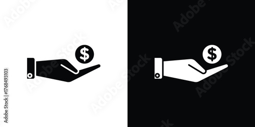 Contribution icon in solid silhouette set. Vector Illustration.