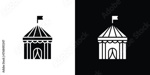 Circus tent icon in solid silhouette set. Vector Illustration.