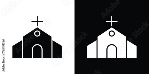 Church icon in solid silhouette set. Vector Illustration.