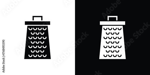 Cheese grater icon in solid silhouette set. Vector Illustration.