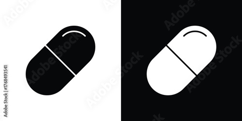 Capsule icon in solid silhouette set. Vector Illustration.