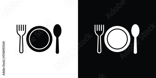 Canteen icon in solid silhouette set. Vector Illustration.