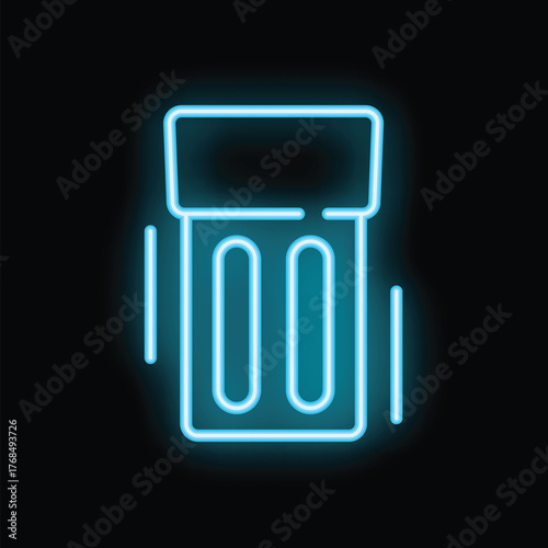 Neon sign illustrating an inflatable raft glowing blue against a black background