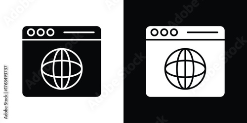 Browser icon in solid silhouette set. Vector Illustration.