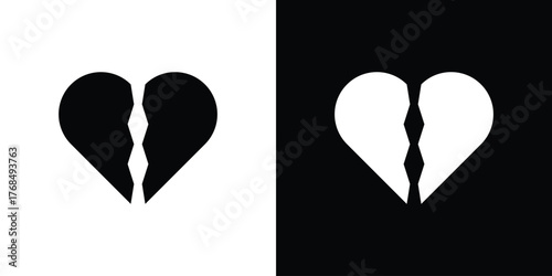 Broken heart icon in solid silhouette set. Vector Illustration.
