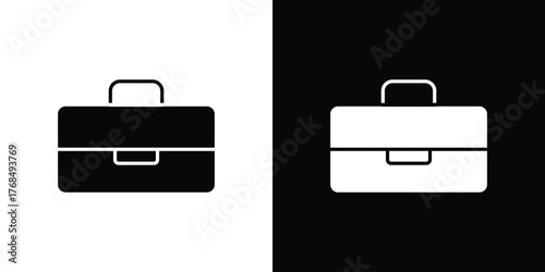 Briefcase icon in solid silhouette set. Vector Illustration.