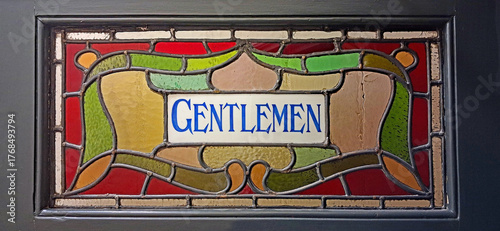 Victorian stained glass “Gentlemen” toilet sign in colour