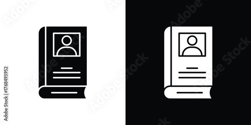 Biography icon in solid silhouette set. Vector Illustration.