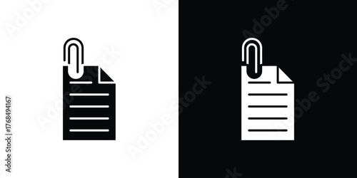 Attach document icon in solid silhouette set. Vector Illustration.