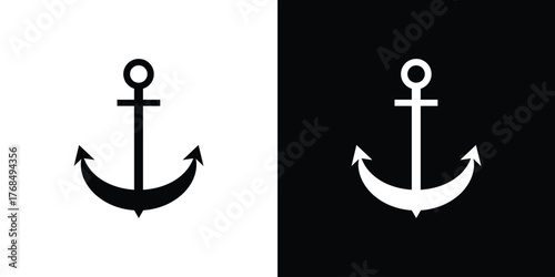 Anchor icon in solid silhouette set. Vector Illustration.
