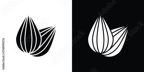 Almond icon in solid silhouette set. Vector Illustration.