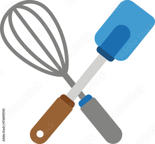 Kitchen utensils whisk spatula crossed cooking baking tools vector