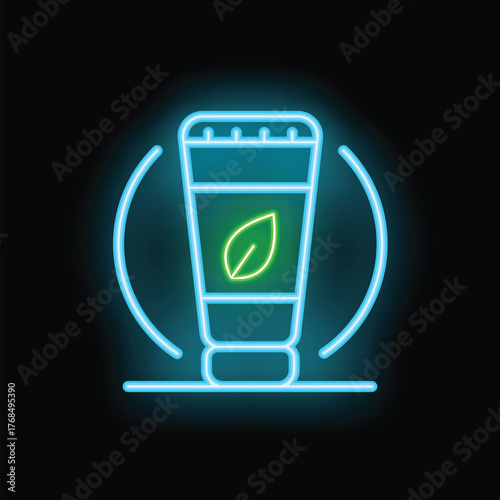 Neon icon of organic cosmetic cream in tube for body and skin care routine