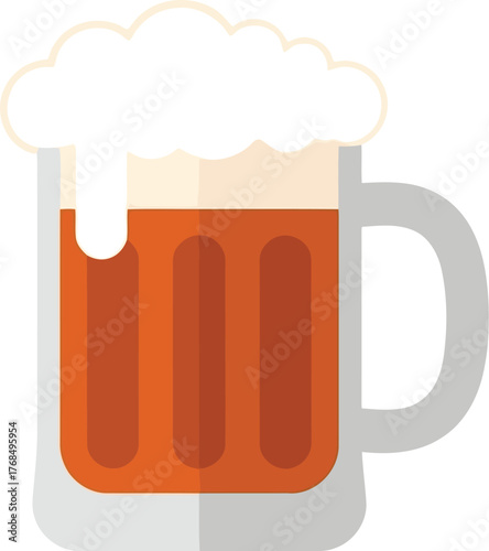 Refreshing amber ale beer mug with frothy foam top icon flat design vector