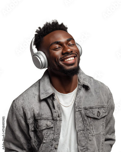 Happy young man with headphones smiling cut out