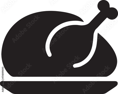 Roast turkey silhouette icon on platter for food, dinner, and festive culinary design.
